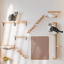 wall-mounted cat 해먹 침대 애완 동물 가구 고양이 벽 선반 세트 고양이 농어 나무 긁는 등반 포스트 고양이 나무 집 장난감, 39x31.5x30.4cm