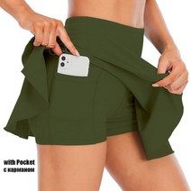 테니스연습기 테니스볼머신 테니스용품 여성 테니스 스커트 높은 허리 반바지 스포츠, Army Green+XL
