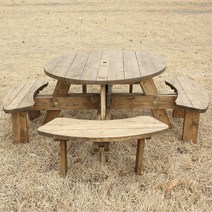 [피크닉세상] (방부목제작) 원형 원탁 야외 테이블 8인용 2000mm (반조립) 원형테이블, BB_c1)원형_방부_살구색_대형빨강_고정대 세트