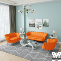 3인 소파 벨벳 쇼파 조개 북유럽 거실 미용실 카페, 오렌지(전피나파시피)