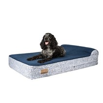 Harry Barker 방수 정형외과 반려동물 침대 27.9cm(11인치) 두께 3중 폼 방수 안감 탈착식 세탁 가능한 커버 볼스터 베개, Large
