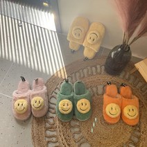 스마일 털실내화 겨울 방한 사무실 캐릭터 거실 층간소음 실내화 슬리퍼 거실화 요라나, 주황