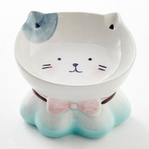 (제이마켓 국내당일발송) 애견 반려동물 수반 용품 고양이 강아지 사료 세라믹 도자기 밥 물 그릇 식기 식탁, 냐옹이 민트(높이 140mm) + 다용도행주