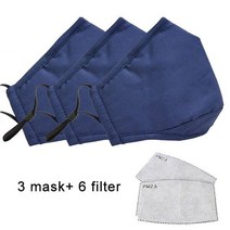 코튼 블랙 마스크 입 얼굴 먼지 방지 PM2 5 활성탄 필터 패, blue 3