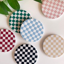 티코스터 체커보드 물흡수 세라믹 컵받침, 스카이