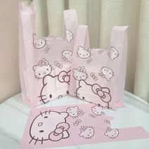 헬로키티 캐릭터 비닐 봉투 주얼리 악세사리 포장 베이커리 카페 간식 테이크아웃 포장백, A 26x43CM 100매 + 1개