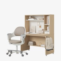 한샘 티오 그로우 일반책상세트 4단 120x60cm+링고S 고정중심봉DIY(발받침), 책상_화이트+내추럴오크/의자_베이지(I)