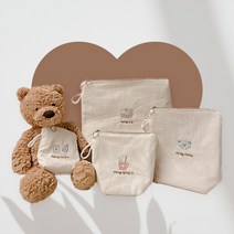 사랑스러운 자수파우치 어린이집파우치 방수파우치 어린이집준비물 생일답례품 유치원파우치 기저귀파우치 여벌옷파우치, 여벌옷(그린), 베이지