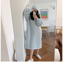[시크블랙] 보레느 양기모 후드 롱 원피스 가을 겨울 마실룩 이지룩 오버핏 루즈핏 임부복 빅사이즈 무지 여성 후드원피스 홈웨어 트레이닝원피스 꾸안꾸