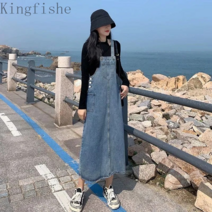 [Kingfishe]여성 패션 빅사이즈 멜빵치마 청 원피스 Qdian25307LY03