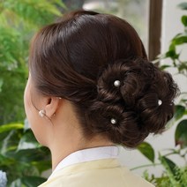 살롱드메리 수국 진주 한복 볼륨 올림머리 가발 집게핀, 블랙