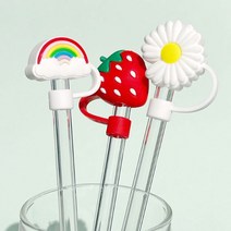 달자샵 2+2 귀여운 디자인 위생적 빨대 뚜껑 실리콘 텀블러 스트로우 캡 마개, 2Pcs+2Pcs, 데이지꽃