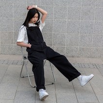 유에스 점프수트 멜빵바지 일자 데님 멜빵 여공 네이비 춘추시대 주니어 동글동글 일자 와이드