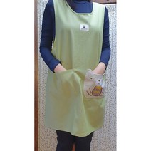 (가꾸는 공간)어린이집 앞치마 귀여운 곰돌이 원피스 면 유치원 선생님 보육 교사 실습 카페 공방, 연두색