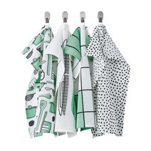 이케아 RINNIG 린니그 행주 4매입 화이트 그린 패턴, Towel