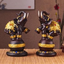카페인테리어 태국 코끼리 장식품 한 쌍의 거실 행운의 수지 데스크탑 태국 스타일 수공예품 동남아시아 장식 바, 작은1쌍조합(높이19CM)
