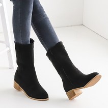 벨루치슈즈 여성 심플 베이직 세무 통굽 웨스턴 미들 부츠 4cm 2컬러