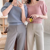 코코블랑 U넥 퍼프 반팔 니트