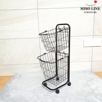 미소라인퍼니처 이동식 철재 햄퍼 세탁바구니 2단, 블랙, 1개