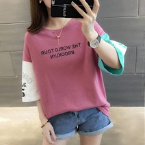 와일드펫 WPT1103 달세뇨 레터링 소매 배색 라운드 박스핏 여름 반팔 티셔츠