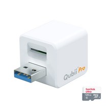Maktar Qubii Pro 화이트 (microSD 128GB 포함) 충전하면서 자동 백업 iphone usb 메모리 ipad 용량 부족 해소 사진 동영상 음악 연락처 SNS 데이터 마이그레이션 SD 카드 리더 기종 변경 MFi 인증