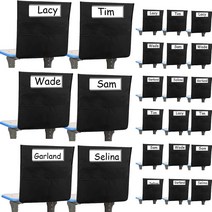 Boao 24피스 블랙 학생 의자 포켓 41.9 x 38.1cm(16.3 15인치) 보관 포켓 이름표 포함 정리함 2개의 시트 교실 의자용 학교 가방 어린이 사무실 수업용