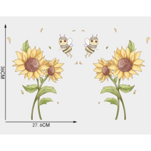 차량용 방수 데코 포인트 스티커 금빛 해바라기와 꿀벌 금전운 상승 긁힌 흔적 가리기 pvc 꽃 풍수 자동차인테리어 소품, 27.6*36cm 두장