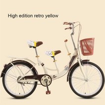 22인치 자전거 22 인치 휴대용 아기 3 인 더블 시트 부모자녀 엄마아이 고 탄소강 프레임, High yellow+22 inches