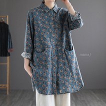 중년여성옷 빅사이즈 오버핏 꽃 나염 코튼 면 셔츠 자켓 마담옷