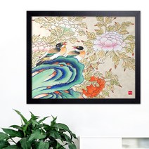 나봄갤러리 화조도 모란 4 새그림 모란그림 민화, 1.심플 블랙 액자