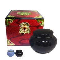 전통문양적경옥고세트(둥근단지+상자+수저)[600g/1200g]-꿀단지/꿀단지상자/홍삼단지/홍삼상자, 600g, 흑색