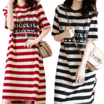 리더스타 여성원피스 블랙+레드 2장 루즈핏 롱티셔츠 롱원피스
