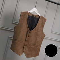 남성 헤링본자켓 남자 가을 겨울 체크 헤링본 블레이저 봄 새로운 캐주얼 조끼 신사 슬림 솔리드 컬러 유럽과 미국 스타일의 민소매 재킷 (조끼 + 바지) 해링본 코트