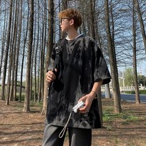 나염워싱구제티셔츠남한국판트렌드하이 스트리트멋 여름티셔츠ST10136