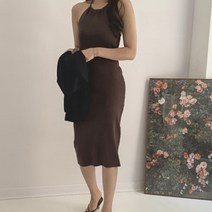 여성 롱 원피스 드레스 하객 데일리 홀터넥 니트