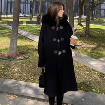 FANSYLI 떡볶이 모직코트 스타일리쉬 퍼카라 모직코트 여성미디엄통근코트 고급감코트 빅사이즈 X8A22