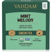 바담티 녹차 민트 멜로디 30g 15티백 Vahdam Teas Green Tea Mint Melody, 1팩