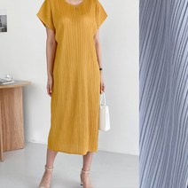국내생산 주름 플리츠 라운드넥 H라인 반팔 시원한 봄 여름 롱 원피스