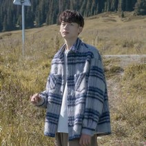 DFMEI 모직 코트 남성 가을 겨울 재킷 느슨한 캐주얼 옷깃 체크 무늬 두꺼운 셔츠