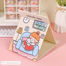 탁상 거울 화장대 스탠드 이케아 LED 원형 인테리어 엔틱용 조명 접이식 간접 책상 탁상용 화거울 탁상용 대형 캐릭터 거울 자녀는 기숙사 학생용 종이거울을 들고 다니며 화한다., 04 연한 노랑-빅사이즈淡黄沙发女孩