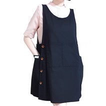 홈앨리스 다용도 포켓 린넨 앞치마 원피스앞치마 옆버튼 빅사이즈 앞치마 어린이집 미용실 카페 홈 블랙, L