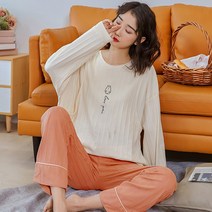 순면파자마잠옷 가을 산욕기룩 10월 8 9 산후 코튼 임부복세트 입원함 수유 만기 실내 산모복 2259651005, H15 96메터 배합 주황색 곰돌이, XL