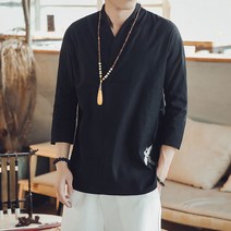 유블리 남성 일본식 자수 7부 마소재 셔츠 크레인