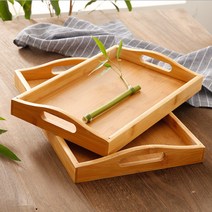 [퍼스트몰] 사각 손잡이 우드트레이 카페 대나무 원목 나무 쟁반, 쿠팡 3-손잡이트레이-소