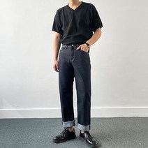 남자 퀄리티 4계절 생지 셀비지 데님 청바지 진청 슬림일자핏 청바지 S-L