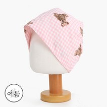 [키즈용] 체크 곰돌이 키즈용 밴딩 비니 (II) / 어린이용 환자용 암환자 뇌수술 탈모 모자 두건 항암 치료 준비 여성두건 면두건 면비니 여름두건모자 반다나 속비니