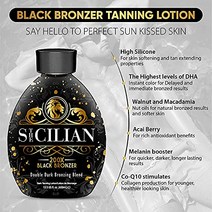 Sicilian 200X 다크 블랙 브론저 태닝 로션 – 빛나는 피부를 위한 최고의 태닝 로션 – 점진적 브론징 & 선리스 셀프 태너 로션 – 고급스러운 선리스 바디 태닝 로션 피부에 영양을 공급