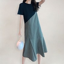 파트 패턴 레이어드 반팔 원피스