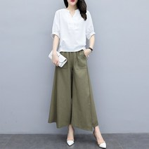여성 여름 린넨 투피스 세트 와이드 팬츠 세트 여신 포멀 빅사이즈 캐주얼-98725