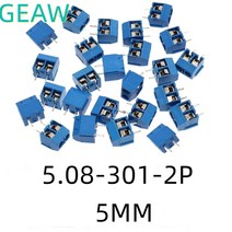 와이어커넥터 arduino 5.08-301-2p 301-2p 2 핀용 50pcs 파란색 5mm 피치 pcb 마운트 나사 고정 터미널 블록 커넥터, 없음